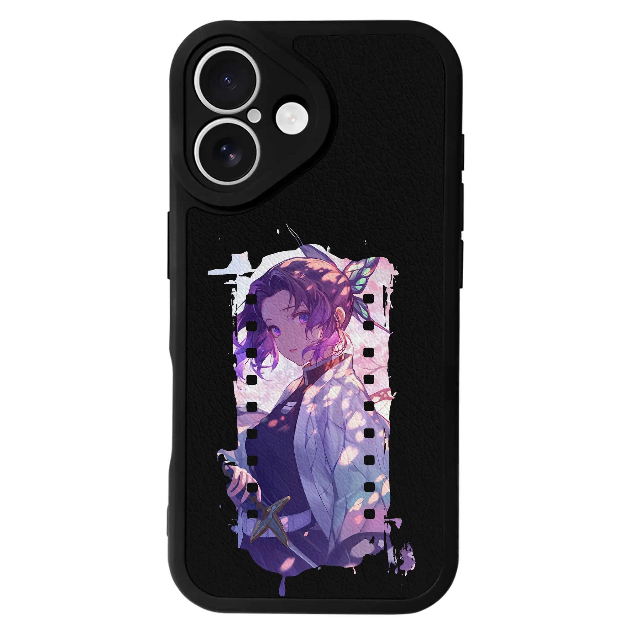 鬼滅の刃 グッズ,胡蝶 しのぶ - IPhone 16シリーズ対応 ・ シリコンスマホケース ・ レザー調 ・ 高精度フィット ・ 耐衝撃 ・ ワイヤレス充電対応 ・ 精密カット